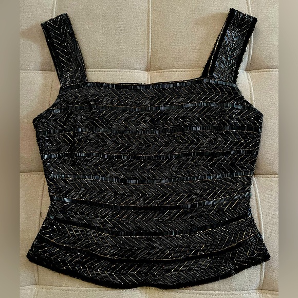 Carmen Marc Valvo silk black and gold beaded top women’s size 6 - Picture 1 of 6